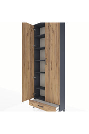 Arges Dolap 6 Raflı Tek Çekmeceli 2 Kapaklı 88x30x243 Antrasit-Çam