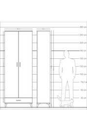 Arges Dolap 6 Raflı Tek Çekmeceli 2 Kapaklı 88x30x243 Antrasit-Çam