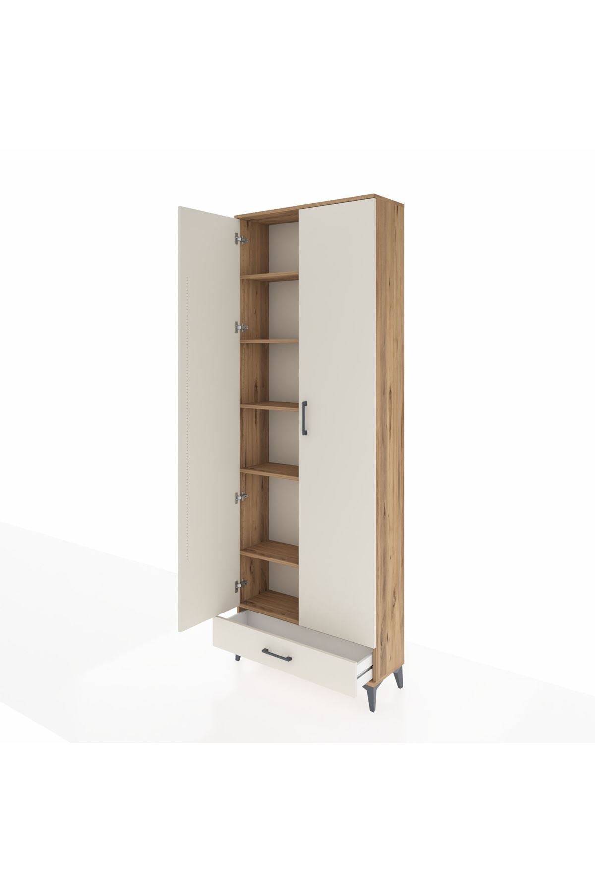 Arges Dolap 6 Raflı Tek Çekmeceli 2 Kapaklı 88x30x243 Çam-Aytaşı