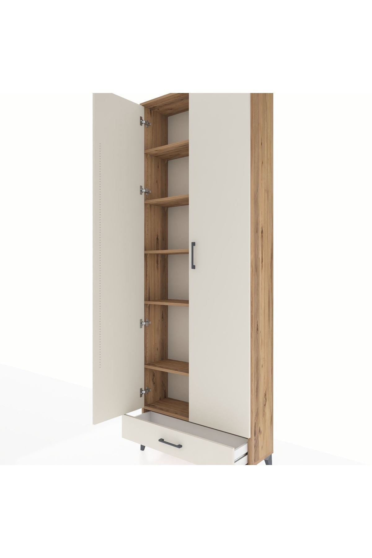 Arges Dolap 6 Raflı Tek Çekmeceli 2 Kapaklı 88x30x243 Çam-Aytaşı