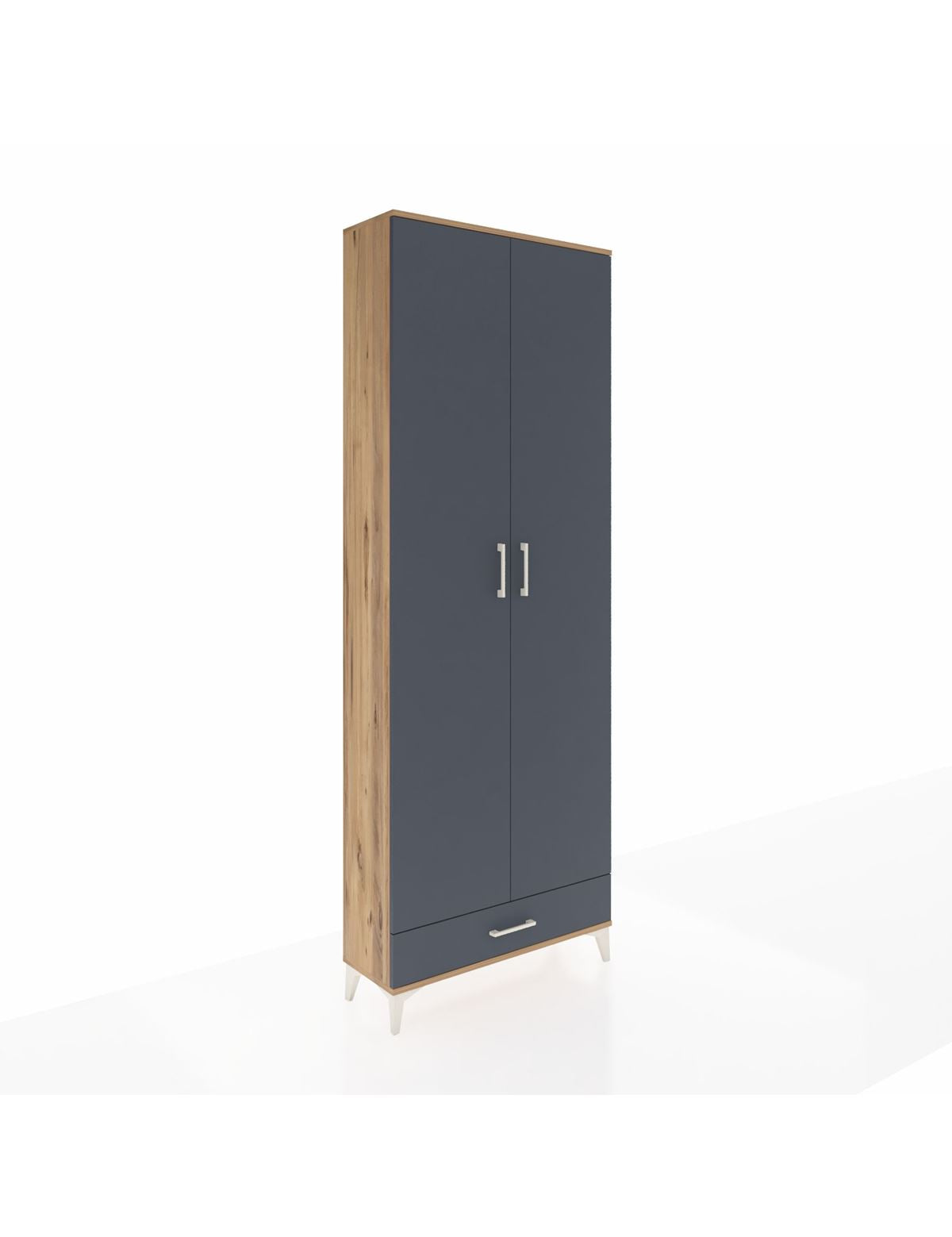 Arges Dolap 6 Raflı Tek Çekmeceli 2 Kapaklı 88x30x243 Çam-Antrasit