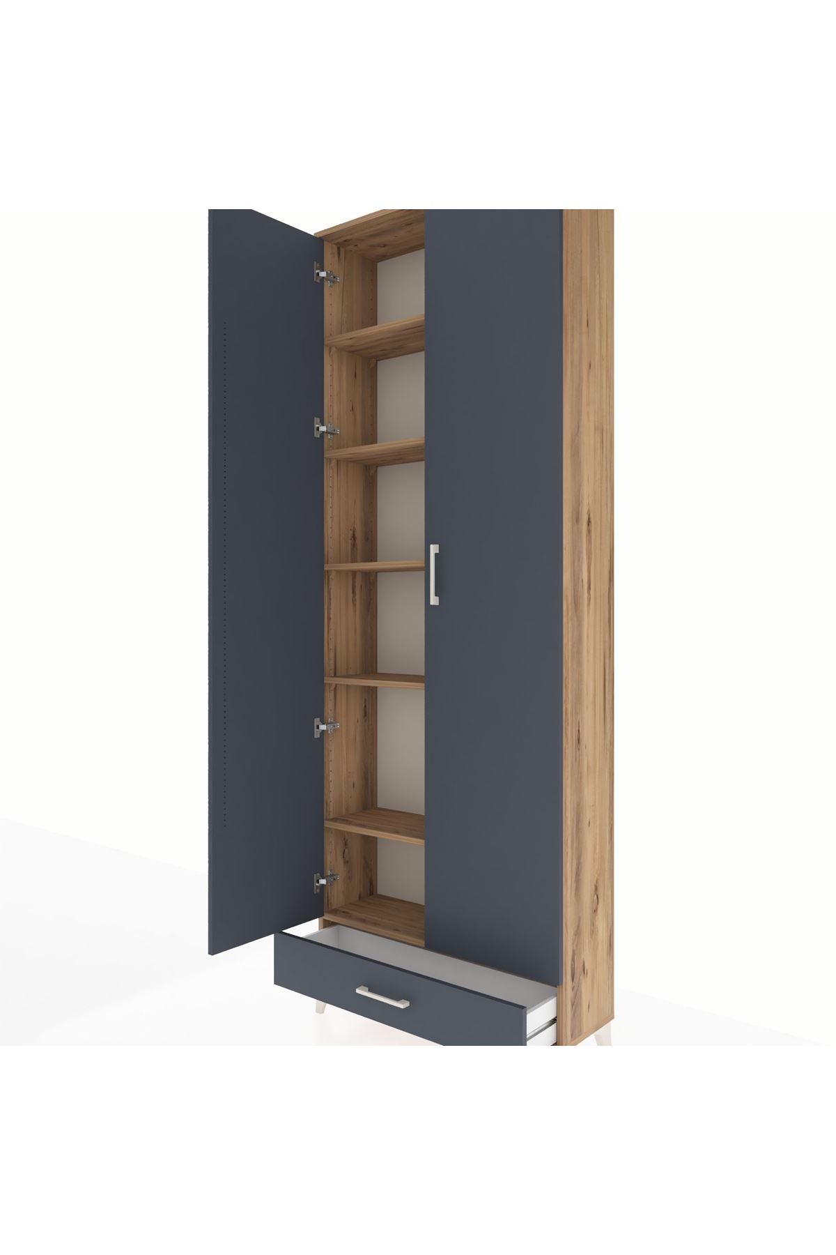 Arges Dolap 6 Raflı Tek Çekmeceli 2 Kapaklı 88x30x243 Çam-Antrasit