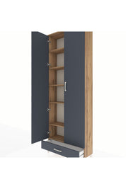 Arges Dolap 6 Raflı Tek Çekmeceli 2 Kapaklı 88x30x243 Çam-Antrasit