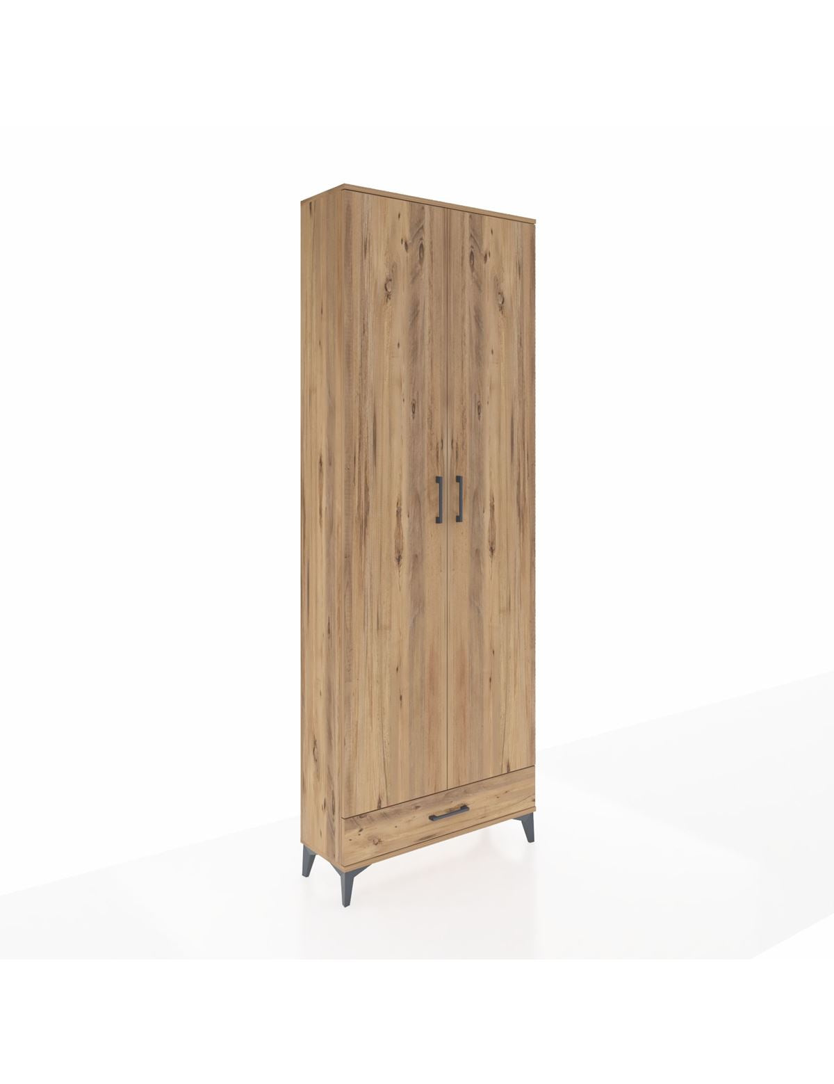 Arges Dolap 6 Raflı Tek Çekmeceli 2 Kapaklı 88x30x243 Çam-Çam