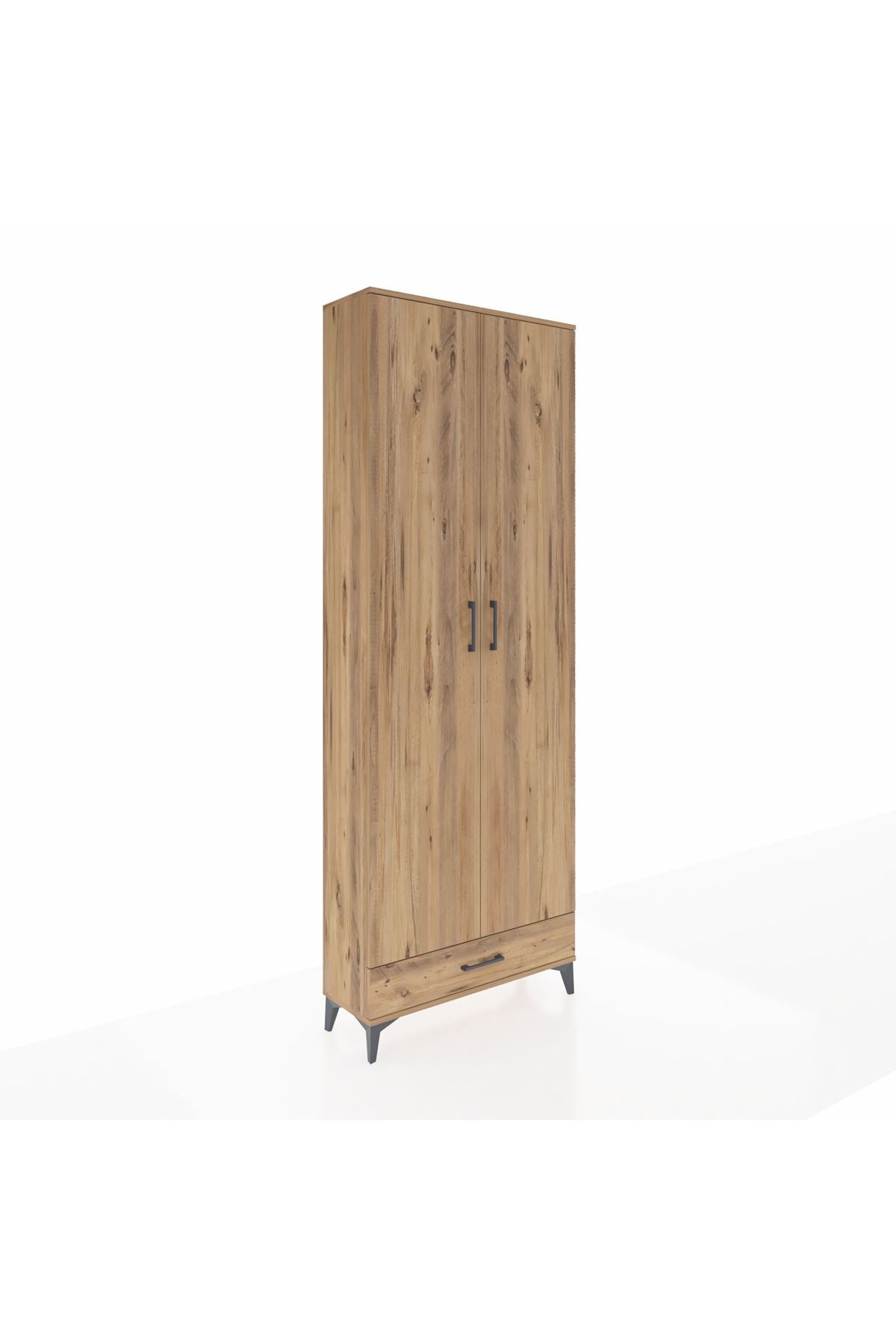 Arges Dolap 6 Raflı Tek Çekmeceli 2 Kapaklı 88x30x243 Çam-Çam