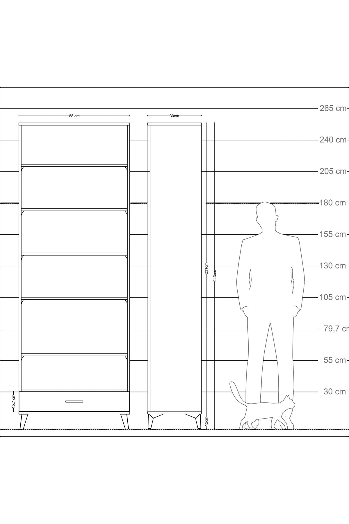 Arges Dolap 6 Raflı Tek Çekmeceli 88x30x243 Antrasit-Çam