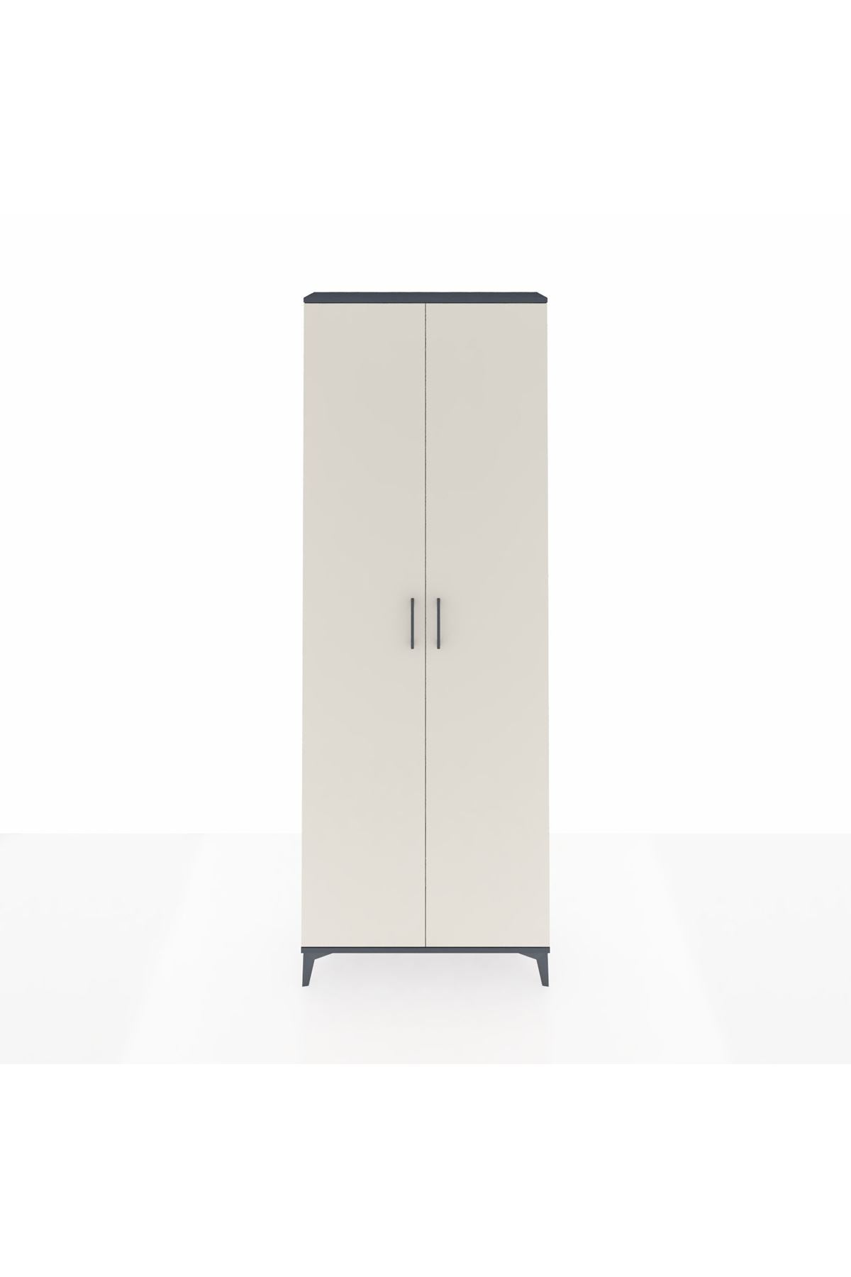 Arges Dolap 2 Raflı 2 Kapaklı Tek Askılı 88x30x243 Antrasit-Aytaşı