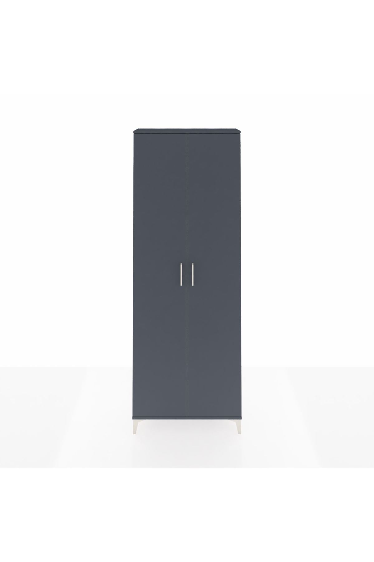 Arges Dolap 2 Raflı 2 Kapaklı Tek Askılı 88x30x243 Antrasit-Antrasit