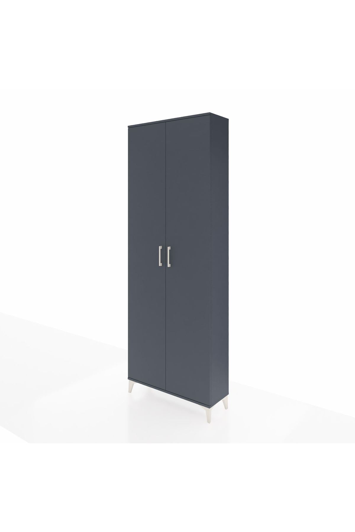Arges Dolap 2 Raflı 2 Kapaklı Tek Askılı 88x30x243 Antrasit-Antrasit