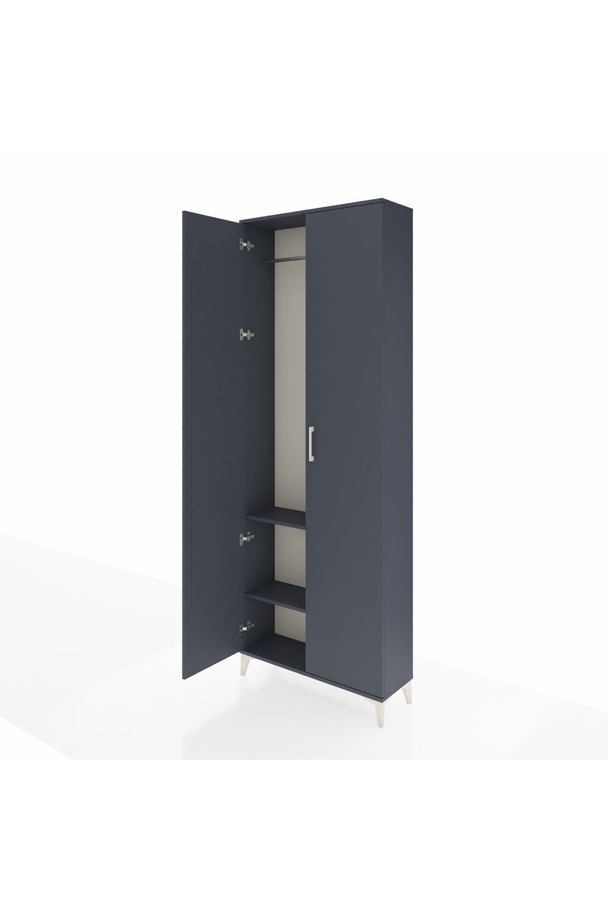 Arges Dolap 2 Raflı 2 Kapaklı Tek Askılı 88x30x243 Antrasit-Antrasit