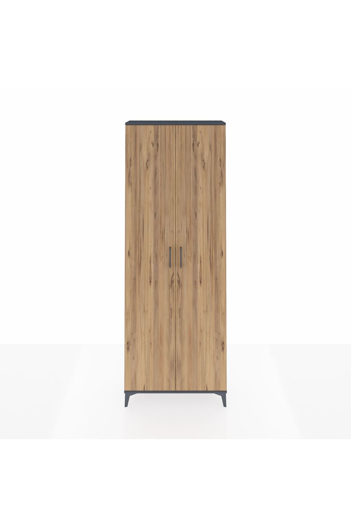 Arges Dolap 2 Raflı 2 Kapaklı Tek Askılı 88x30x243 Antrasit-Çam