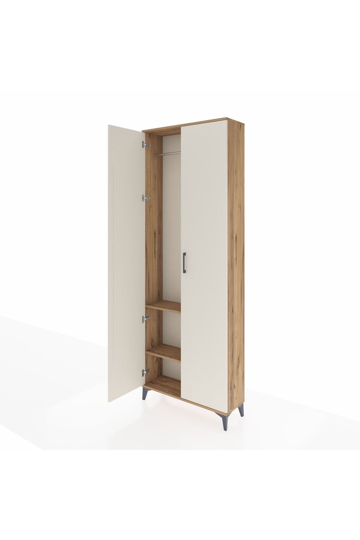 Arges Dolap 2 Raflı 2 Kapaklı Tek Askılı 88x30x243 Çam-Aytaşı