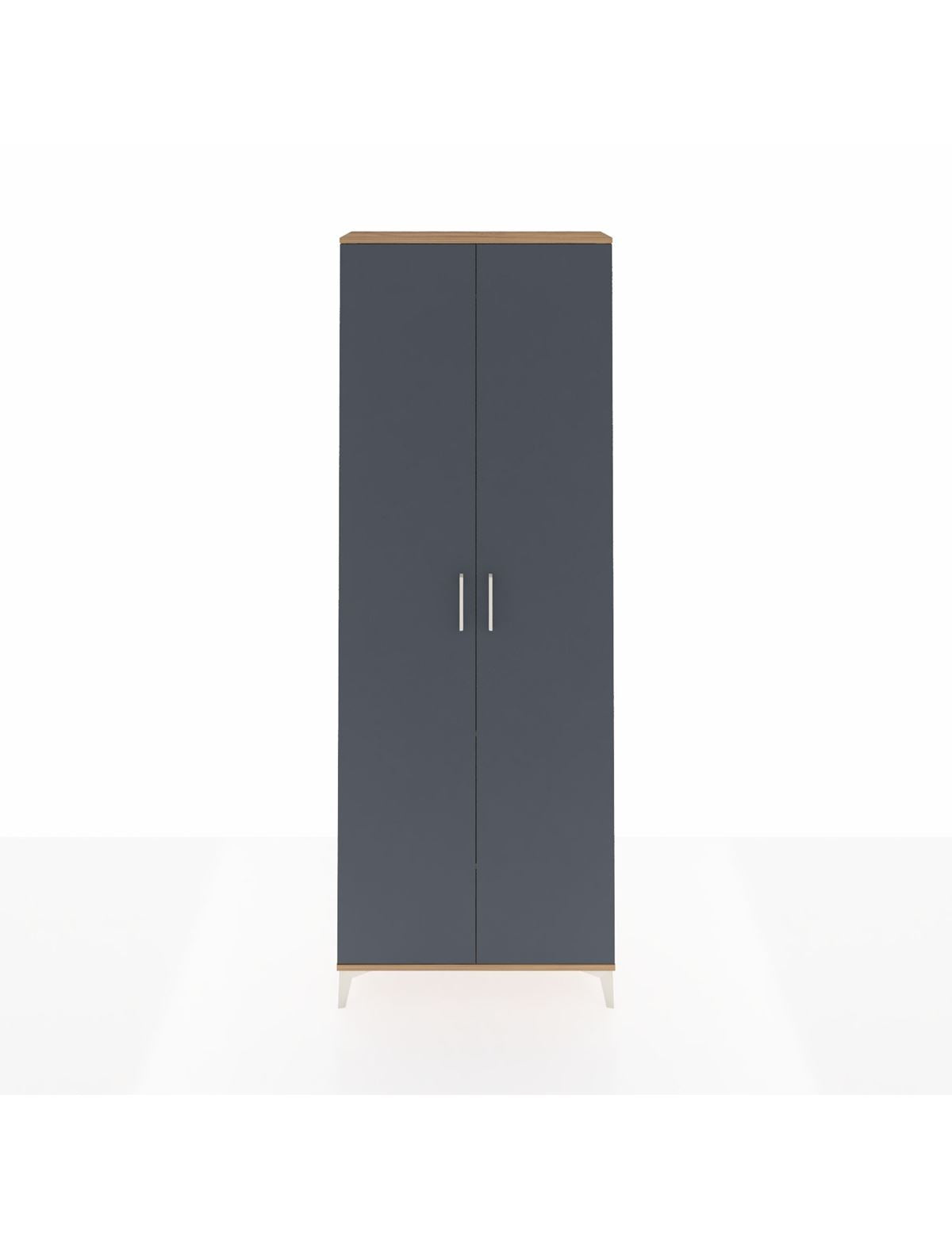 Arges Dolap 2 Raflı 2 Kapaklı Tek Askılı 88x30x243 Çam-Antrasit