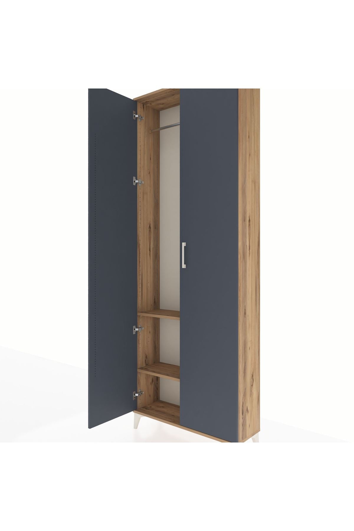 Arges Dolap 2 Raflı 2 Kapaklı Tek Askılı 88x30x243 Çam-Antrasit