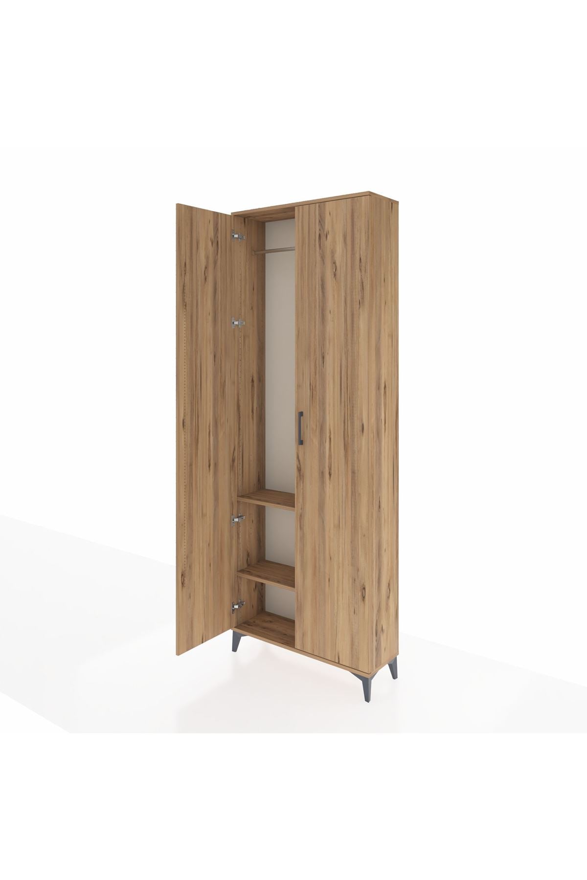 Arges Dolap 2 Raflı 2 Kapaklı Tek Askılı 88x30x243 Çam-Çam