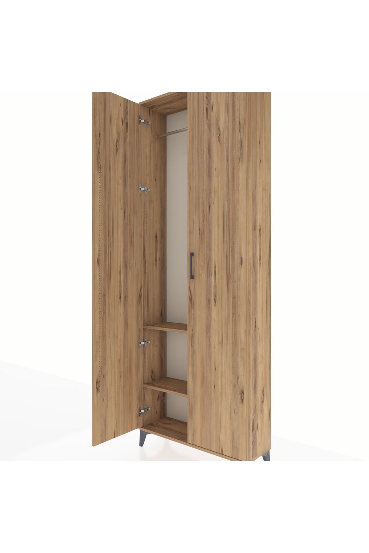 Arges Dolap 2 Raflı 2 Kapaklı Tek Askılı 88x30x243 Çam-Çam