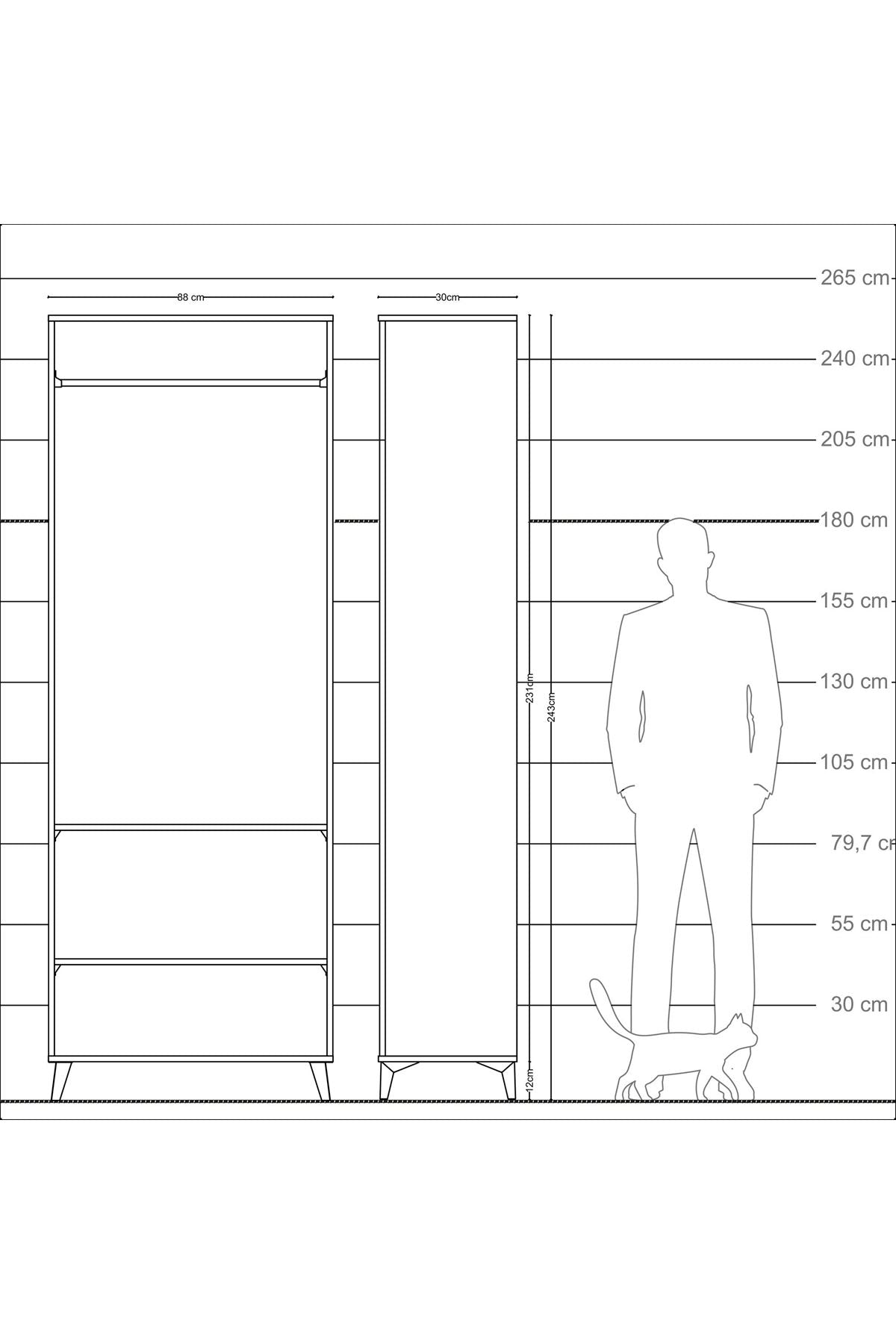 Arges Dolap 2 Raflı Tek Askılı 88x30x243 Antrasit-Çam