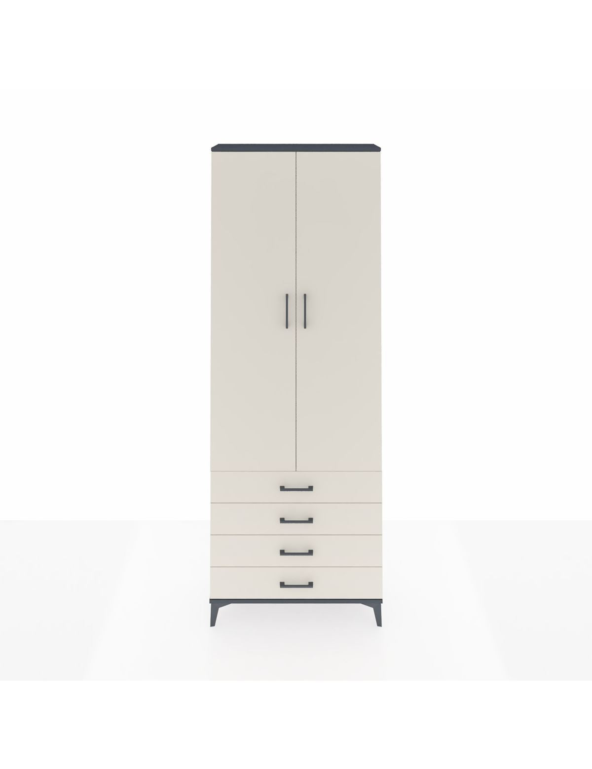 Arges Dolap 2 Raflı 4 Çekmeceli Tek Askılı 88x30x243 Antrasit-Aytaşı