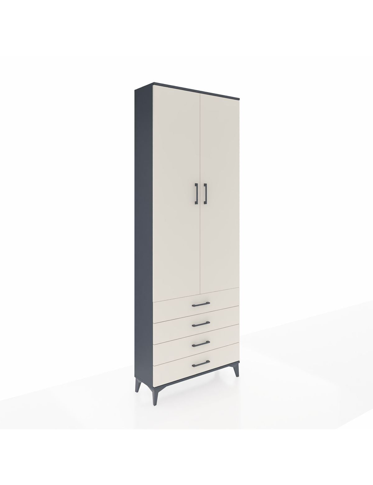 Arges Dolap 2 Raflı 4 Çekmeceli Tek Askılı 88x30x243 Antrasit-Aytaşı