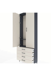 Arges Dolap 2 Raflı 4 Çekmeceli Tek Askılı 88x30x243 Antrasit-Aytaşı