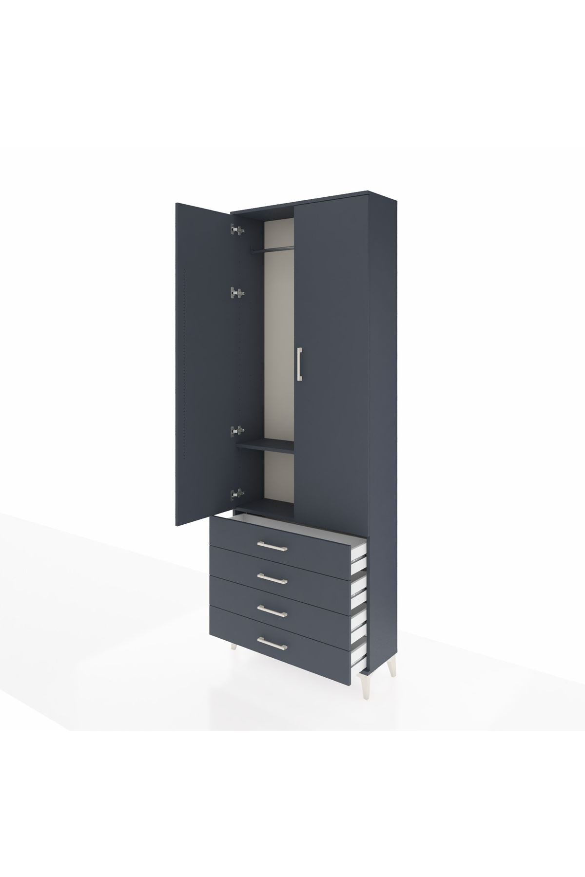 Arges Dolap 2 Raflı 4 Çekmeceli Tek Askılı 88x30x243 Antrasit-Antrasit