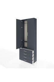 Arges Dolap 2 Raflı 4 Çekmeceli Tek Askılı 88x30x243 Antrasit-Antrasit