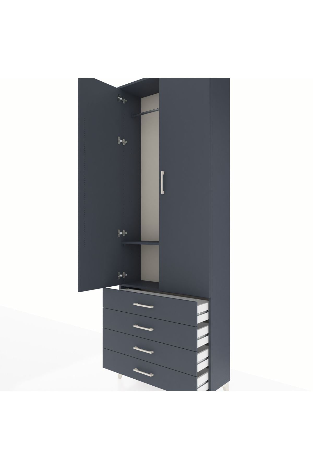 Arges Dolap 2 Raflı 4 Çekmeceli Tek Askılı 88x30x243 Antrasit-Antrasit