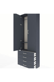 Arges Dolap 2 Raflı 4 Çekmeceli Tek Askılı 88x30x243 Antrasit-Antrasit
