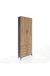 Arges Dolap 2 Raflı 4 Çekmeceli Tek Askılı 88x30x243 Antrasit-Çam