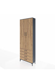 Arges Dolap 2 Raflı 4 Çekmeceli Tek Askılı 88x30x243 Antrasit-Çam