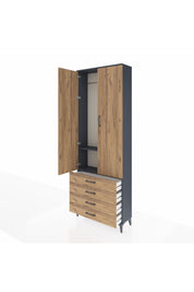 Arges Dolap 2 Raflı 4 Çekmeceli Tek Askılı 88x30x243 Antrasit-Çam