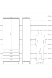 Arges Dolap 2 Raflı 4 Çekmeceli Tek Askılı 88x30x243 Antrasit-Çam