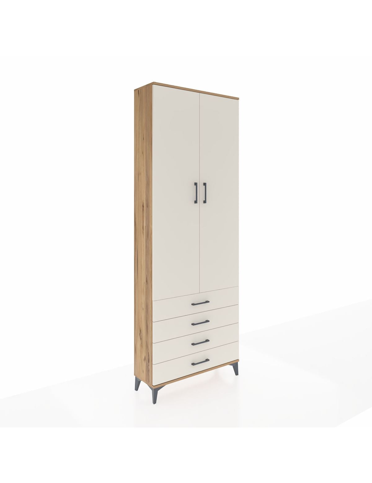 Arges Dolap 2 Raflı 4 Çekmeceli Tek Askılı 88x30x243 Çam-Aytaşı