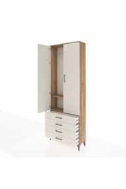 Arges Dolap 2 Raflı 4 Çekmeceli Tek Askılı 88x30x243 Çam-Aytaşı