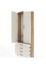 Arges Dolap 2 Raflı 4 Çekmeceli Tek Askılı 88x30x243 Çam-Aytaşı