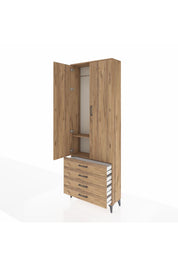 Arges Dolap 2 Raflı 4 Çekmeceli Tek Askılı 88x30x243 Çam-Çam