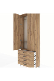 Arges Dolap 2 Raflı 4 Çekmeceli Tek Askılı 88x30x243 Çam-Çam