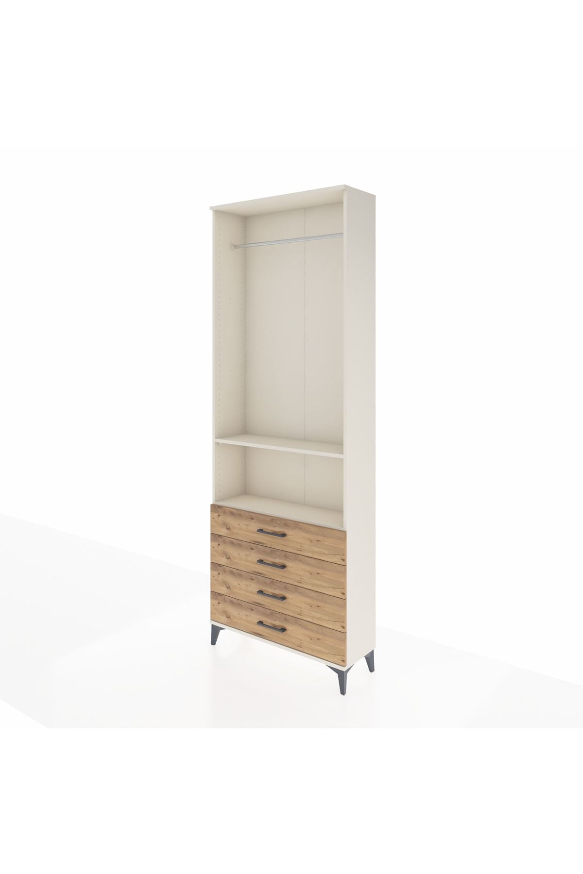 Arges Dolap 2 Raflı 4 Çekmeceli Tek Askılı 88x30x243 Aytaşı-Çam