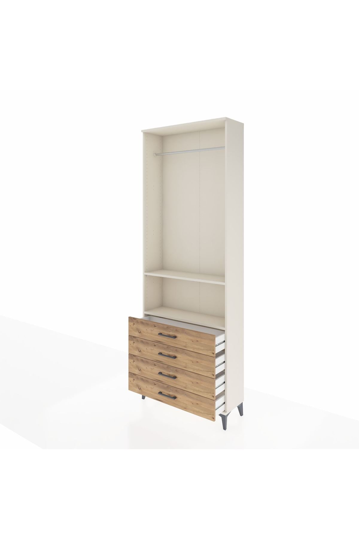 Arges Dolap 2 Raflı 4 Çekmeceli Tek Askılı 88x30x243 Aytaşı-Çam