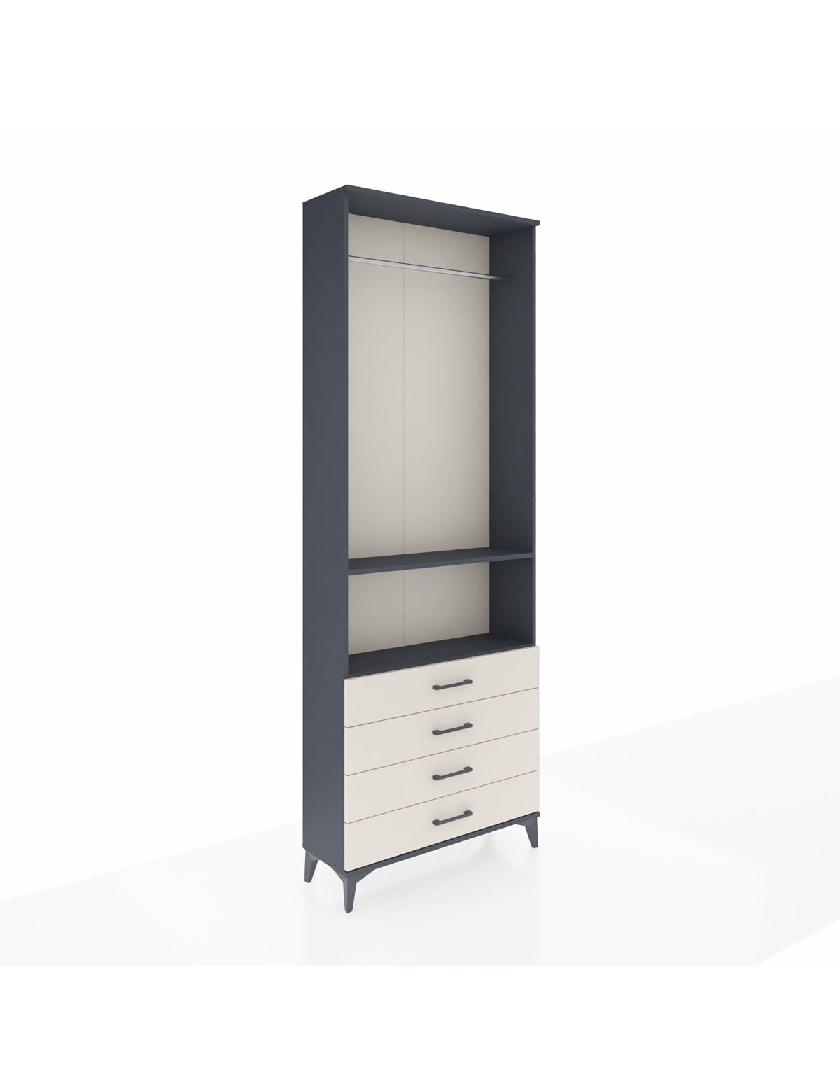 Arges Dolap 2 Raflı 4 Çekmeceli Tek Askılı 88x30x243 Antrasit-Aytaşı