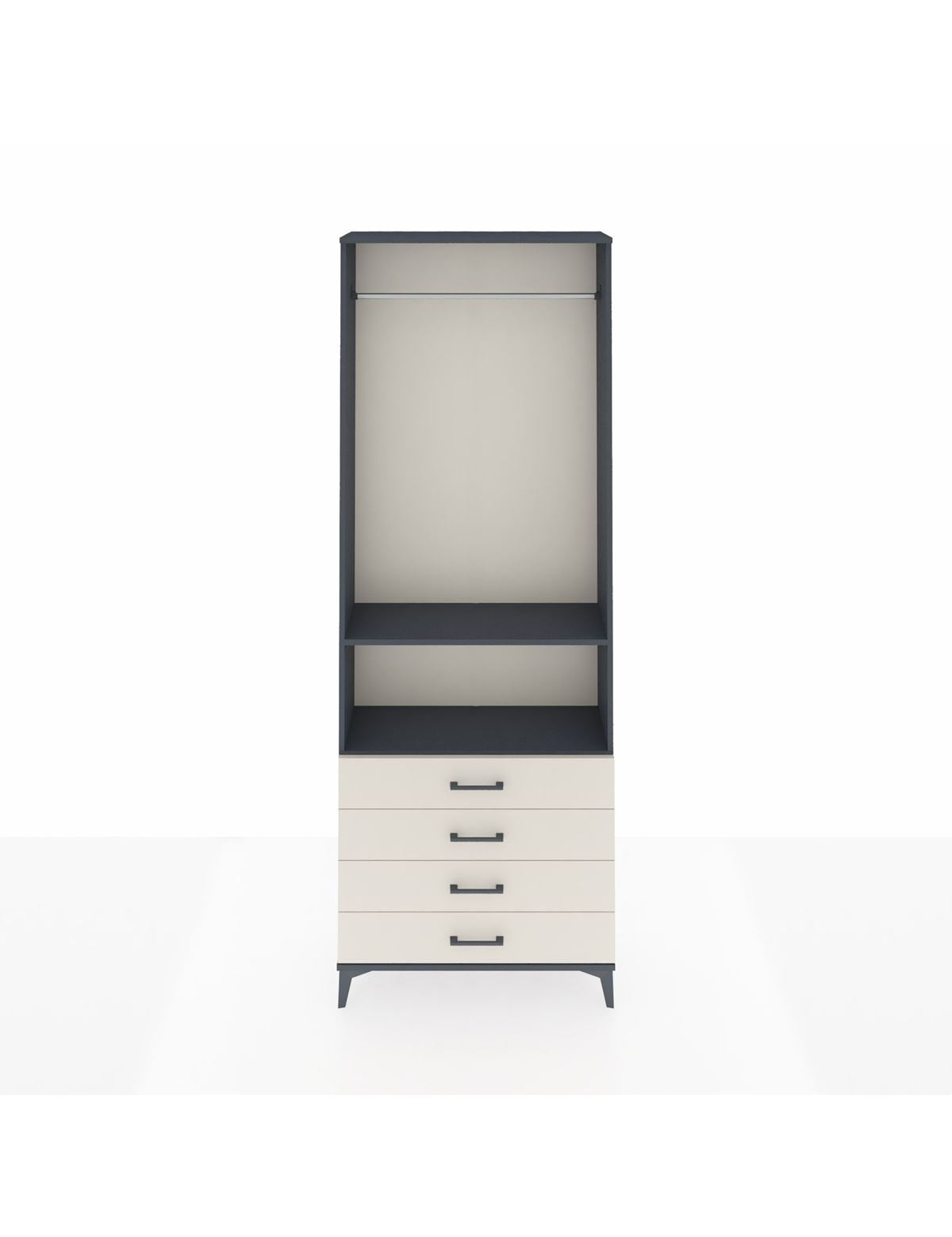 Arges Dolap 2 Raflı 4 Çekmeceli Tek Askılı 88x30x243 Antrasit-Aytaşı