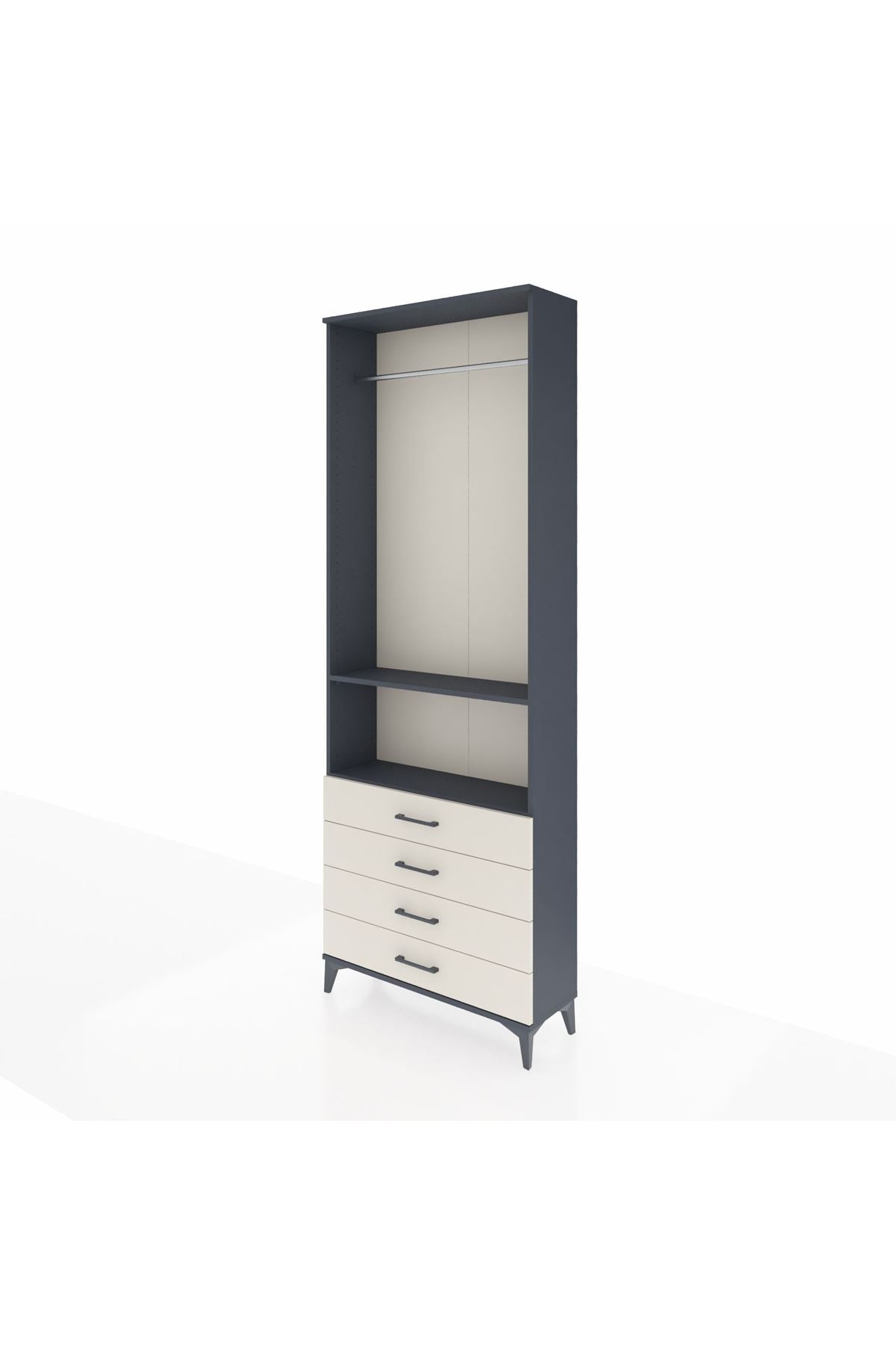 Arges Dolap 2 Raflı 4 Çekmeceli Tek Askılı 88x30x243 Antrasit-Aytaşı