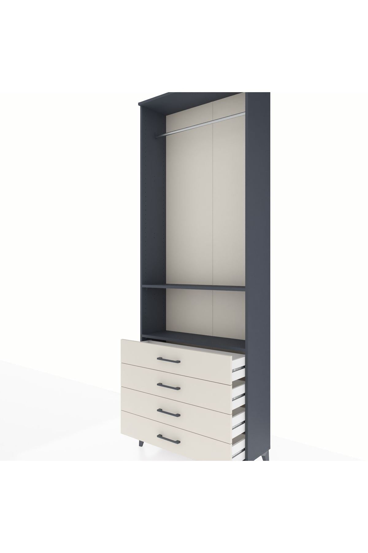 Arges Dolap 2 Raflı 4 Çekmeceli Tek Askılı 88x30x243 Antrasit-Aytaşı