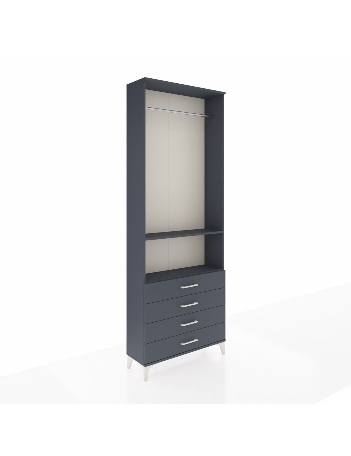 Arges Dolap 2 Raflı 4 Çekmeceli Tek Askılı 88x30x243 Antrasit-Antrasit