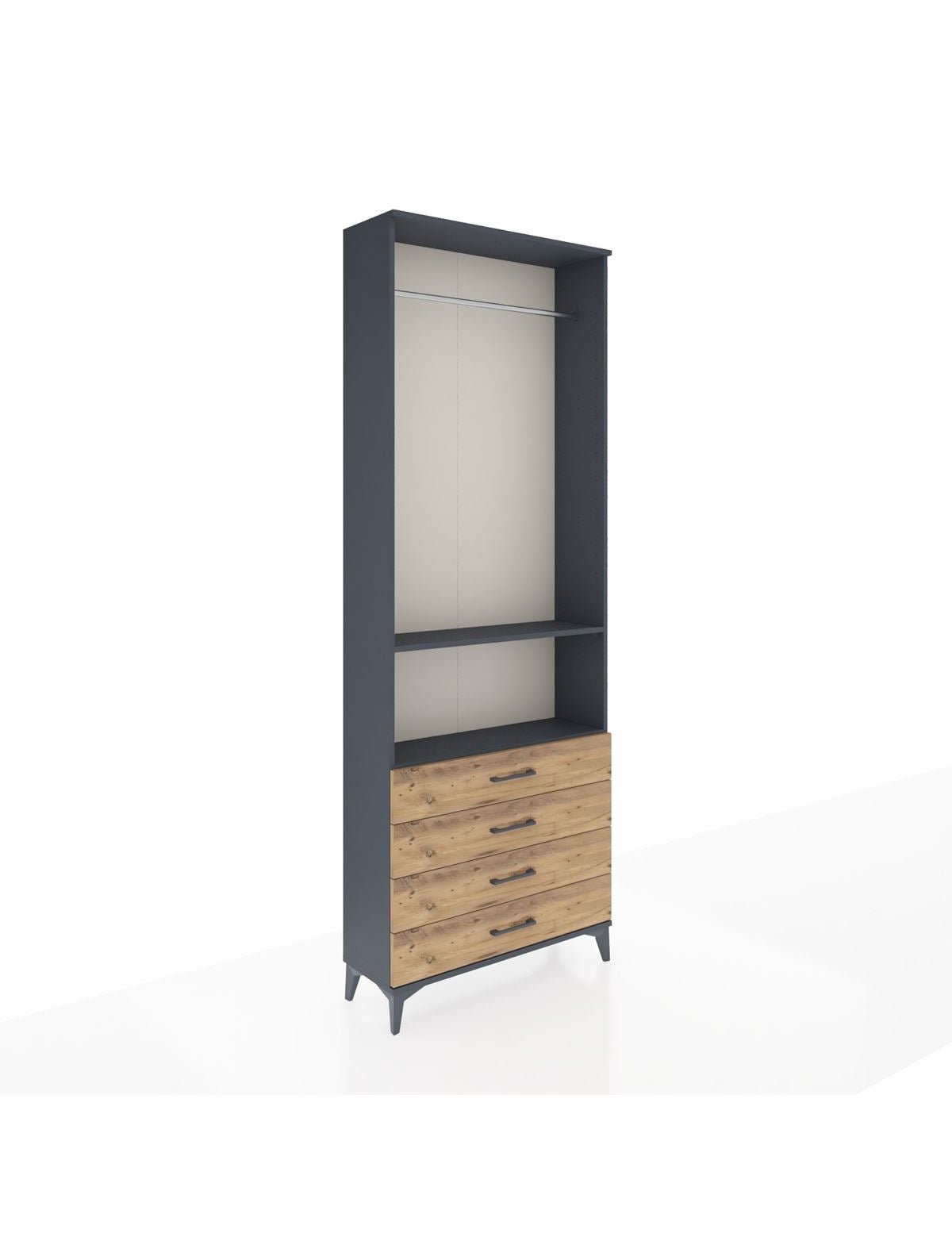 Arges Dolap 2 Raflı 4 Çekmeceli Tek Askılı 88x30x243 Antrasit-Çam