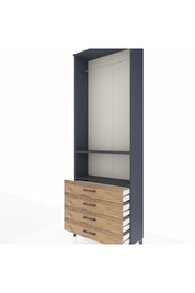 Arges Dolap 2 Raflı 4 Çekmeceli Tek Askılı 88x30x243 Antrasit-Çam