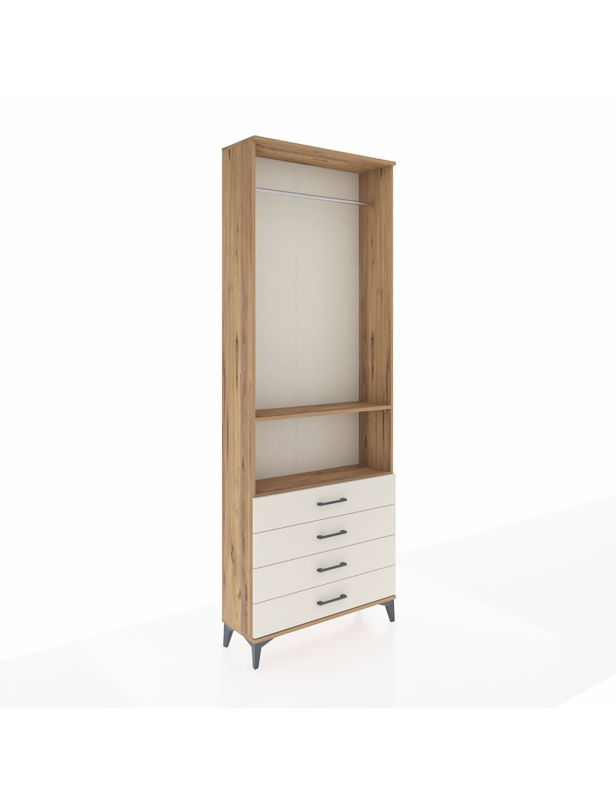 Arges Dolap 2 Raflı 4 Çekmeceli Tek Askılı 88x30x243 Çam-Aytaşı