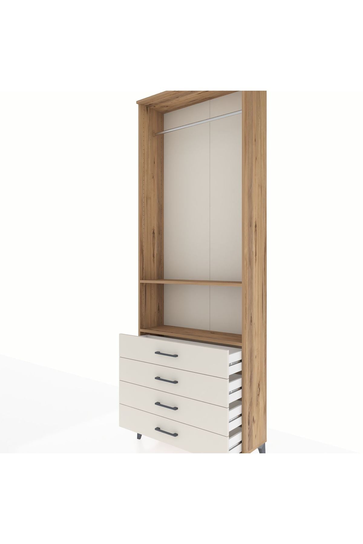 Arges Dolap 2 Raflı 4 Çekmeceli Tek Askılı 88x30x243 Çam-Aytaşı