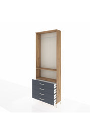 Arges Dolap 2 Raflı 4 Çekmeceli Tek Askılı 88x30x243 Çam-Antrasit
