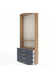 Arges Dolap 2 Raflı 4 Çekmeceli Tek Askılı 88x30x243 Çam-Antrasit